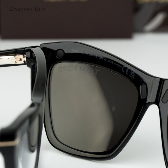 Tom Ford Woman Sunglasses Black Blue Block Clip-On Grey Cat Eye FT5971-B 014 NEW - Picture 8 of 14